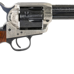 Taylors & Company 550924 1873 Cattleman 357 Mag Caliber with 4.75" Blued Floral Engraved Finish Barrel, 6rd Capacity Blued Finish Cylinder, Coin Photo Engraved Finish Steel Frame & Walnut Grip