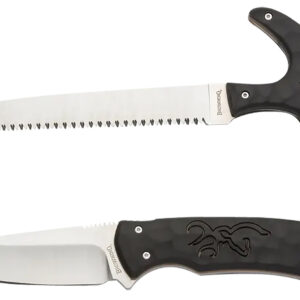 Browning 3220420 Primal Combo  3.75"/5.25" Fixed Drop Point Gut Hook/Skinner, Saw 8Cr13MoV SS Blade, Black Polymer w/Rubber Overmold & Finger Grooves Handle, 2 Piece Set, Includes Sheath