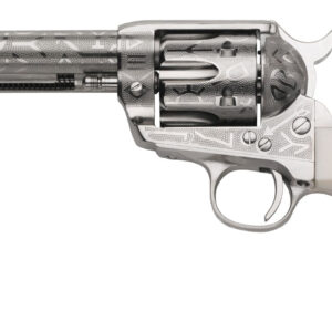 Taylors & Company 200061 1873 Cattle Brand Pietta 45 Colt (Long Colt) 6 Shot 5.50" Nickel Engraved Round Barrel, Cylinder & Steel Frame, White PVC Navy Grip, Exposed Hammer