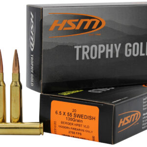 HSM 65X55130VLD Trophy Gold Extended Range 6.5x55 Swedish 130 gr Berger Hunting VLD Match 20 Per Box/ 25 Case